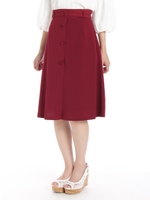 フロントボタン共ベルト付きスカート/ワイン
