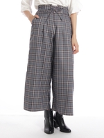 フロントレースアップチェックワイドパンツ/ブルー