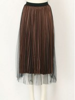プリーツチュールレイヤードスカート/ブラウン