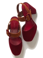 ベロアアンクルストラップパンプス/レッド