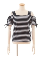 ボーダーオフショルTシャツ/ネイビー