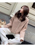 ボーダー柄ニットプルオーバー/ベージュ