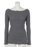 ボートネックラメボーダーカットソープルオーバー/ネイビー