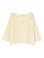 ボートネック透かし編みニット/ホワイト