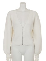 ボリュームパフVネックカーデ/WHT