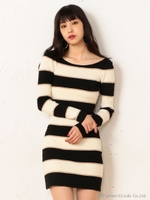 マルチボーダーニットワンピース/ブラック