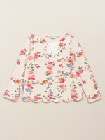 メッシュフラワープリントスカラップチュニック/レッド