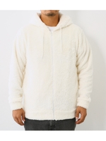 メンズ モコモコ フード ラベル パーカー/O/WHT1