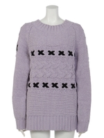 モールヤーンレースアップニット/ラベンダー