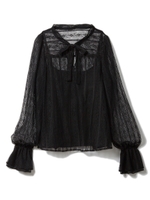 ラインレースボウタイブラウス/ブラック