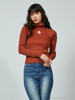 ラメタートルネックニットトップス/ブラウン