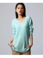 リブ編みVネックニット/ライトグリーン(021)