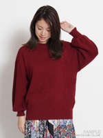 リボンフラワー編み柄MIX片畦ニット/レッド