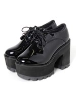 レースアップエナメルシューズ/ブラック