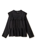 レースセーラースタンドカラーブラウス/ブラック