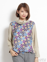 ローゲージ天竺+タイルパターンプリント オフタートル/ベージュ