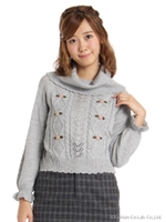 ローズ刺繍ケーブルオフタートル/グレー