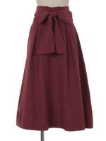 ワイドベルトフレアスカート/レッド