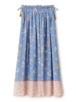 ヴィンテージフラワーパネルプリントスカート/ブルー