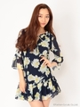 花柄フリルチュニックワンピース/ネイビー