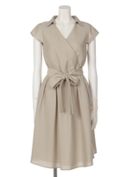 衿付カシュクールワンピース/ベージュ