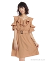 肩開きフリルワンピース/ベージュ