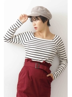 三角テレコスクエアネック長袖カットソー/WHxBKxボーダー1(031)