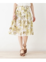 水彩フラワープリント フレアスカート/イエロー(132)