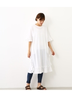 切り替え ボリューム フリル ワンピース/WHT