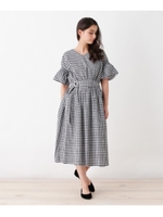 袖シャーリングDカンベルト付ワンピース/ブラック(219)