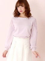 袖フリルプティフルーリーニット/ベビーピンク