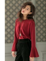 袖フレアカットソートップス/Red