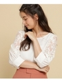 袖刺しゅうレースブラウス/ライトベージュ(051)