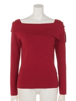 長袖オフショル風アシメニット/レッド