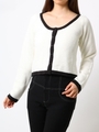 配色ニットカーデトップス/WHT