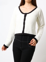 配色ニットカーデトップス/WHT