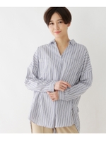 防シワ加工ゆったりスキッパーシャツ/ネイビー(393)