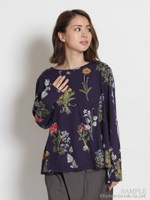 ウィンターブルームプリント(花柄)フレアトップス/ネイビー