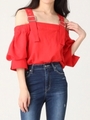 ショルダーバックルオフショルBL/RED