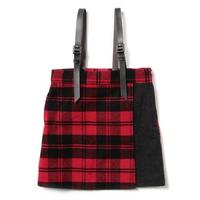 【40%OFF】サスペンダーつき2WAYラップ風チェックスカート