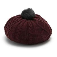 【50%OFF】ポンポンフェイクファーつきアクリルニットベレー帽