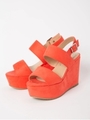 2本ベルトウェッジサンダル/オレンジ