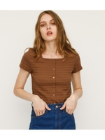 FRONT BUTTON SQUARE CUT TOPS/BRN