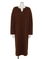 KEY NECK KNIT ONE PIECE/BROWN