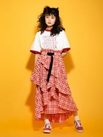 RANDOM FLARE CHECK SKIRT/RED