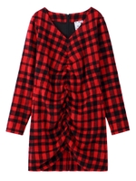 SHAGGY PLAID SHIRRED DRESS/レッド