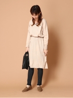 Vネックマキシ丈ワンピース/ベージュ