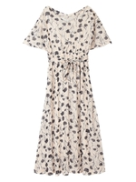 Vネック花柄ワンピース/ホワイト