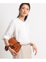 [L]【マシンウォッシュ】タックノーカラーブラウス/ホワイト(002)