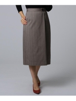 [L]ワイドストライプ柄スカート/ブラウン(442)